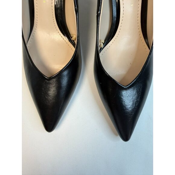 Zara Basic Collection Women Size 7.5 Black Leather Block Heel Pumps Modern Dress - Picture 4 of 13
